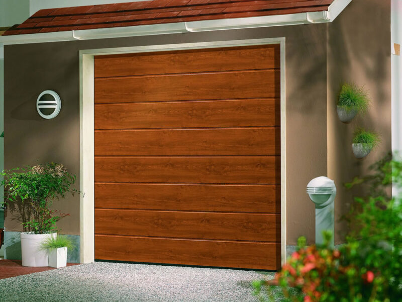 Linear Medium Golden Oak Sectional Garage Doors